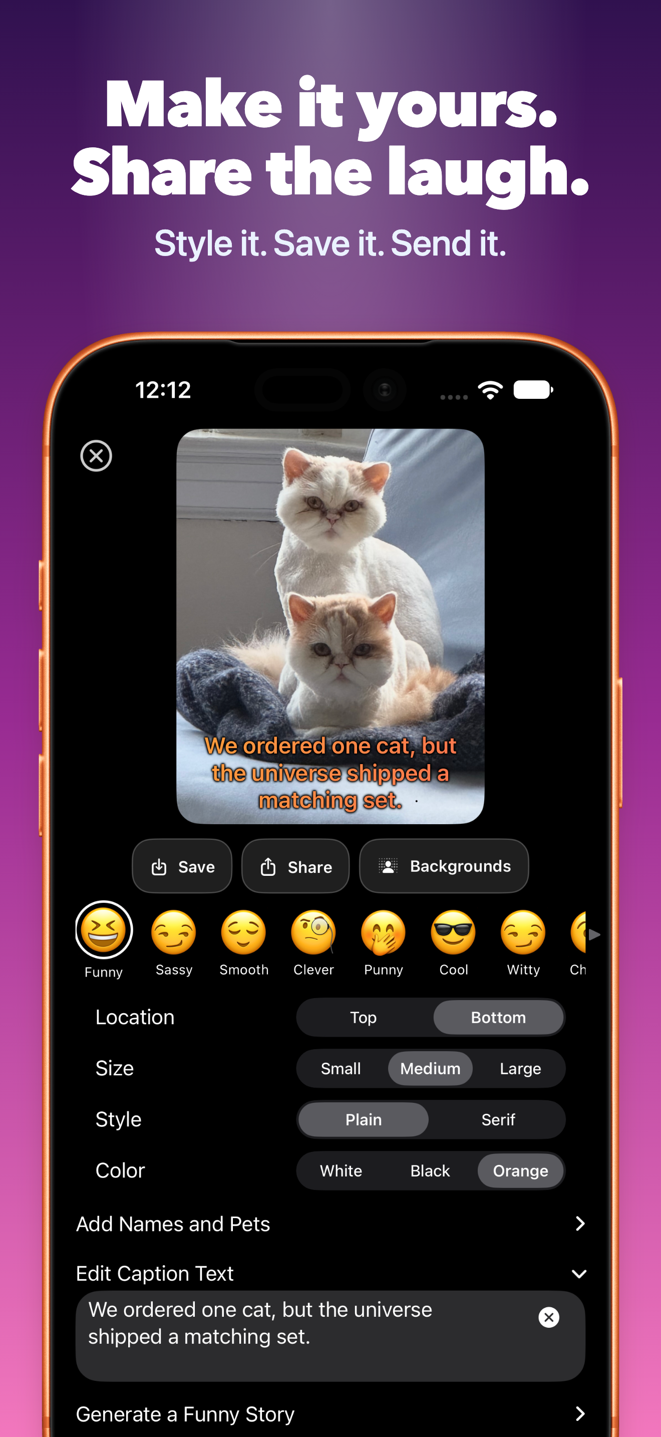 Edit a caption and customize the words, color, and style before sharing.