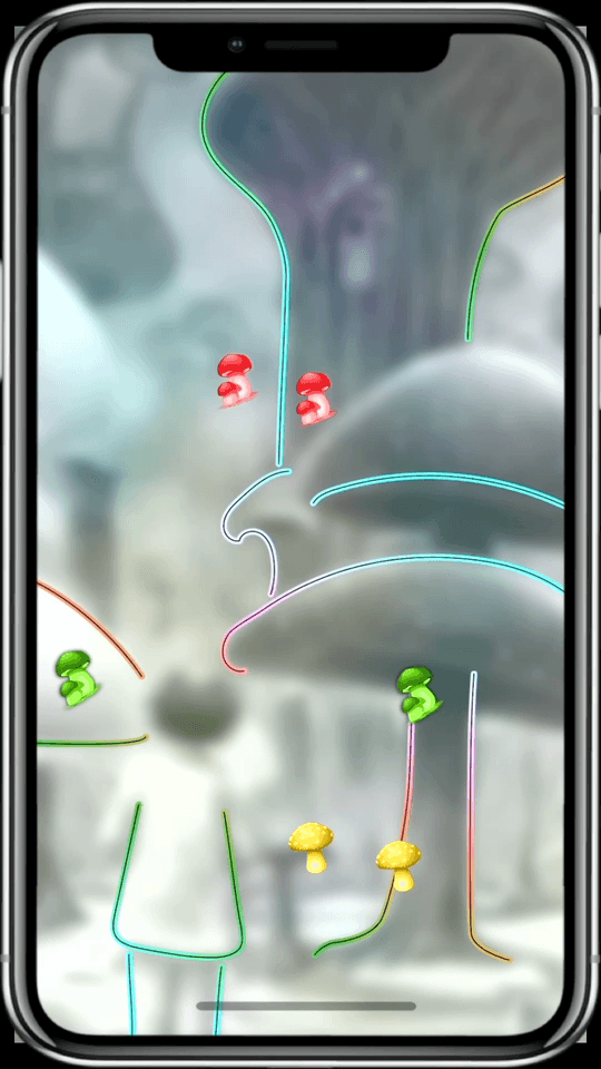 Animated demonstration of connecting colorful symbols in Doozles